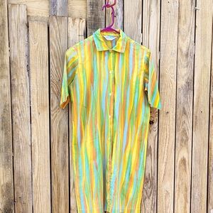 Women's Striped Midi Shirt Dress in Yellow and Green